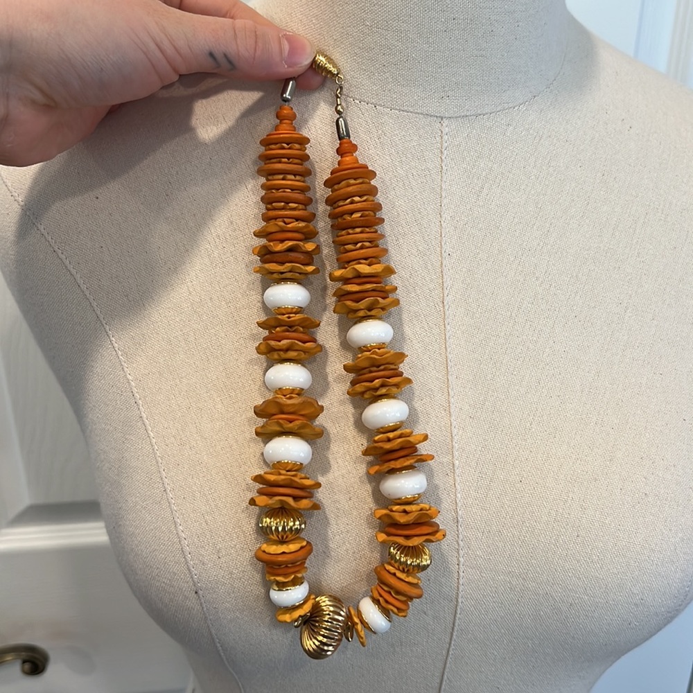 Orange Beaded Statement Necklace - image 3